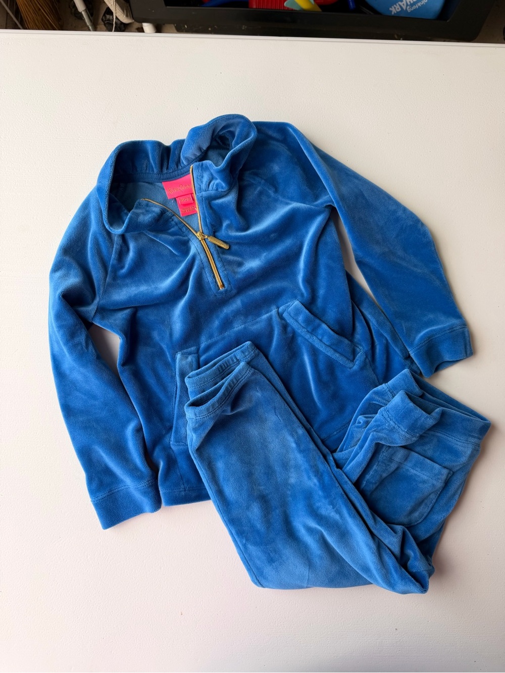Lilly Pulitzer Girls Blue Velour Pullover & Pants Matching Set